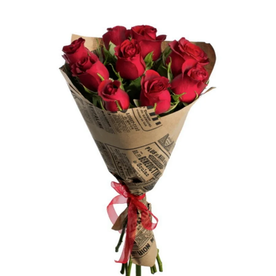 Букет из 9 красных роз в крафт бумаге