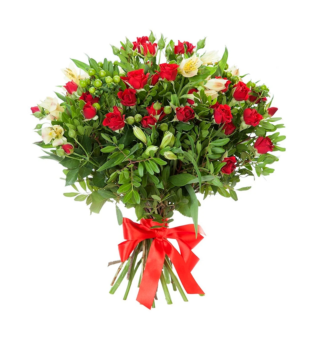 Букет розы Гиперикум альстромерии