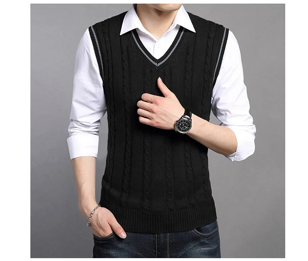 Мужской джемпер-жилет Classic Cotton Sweater Vest серый арт. 8030540