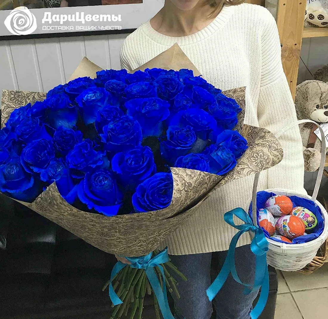 Роза синяя 60 см.