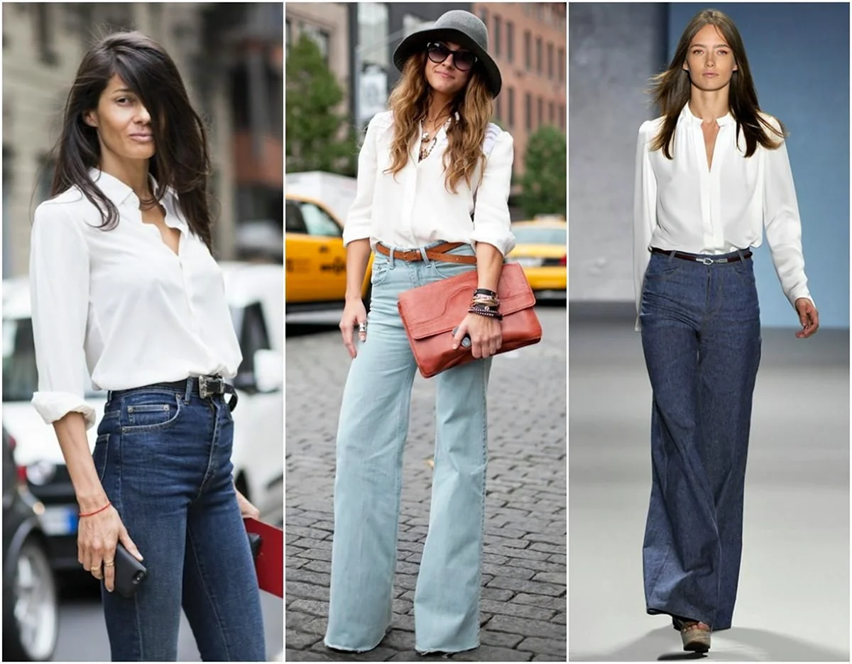 Широкие джинсы с рубашкой женские