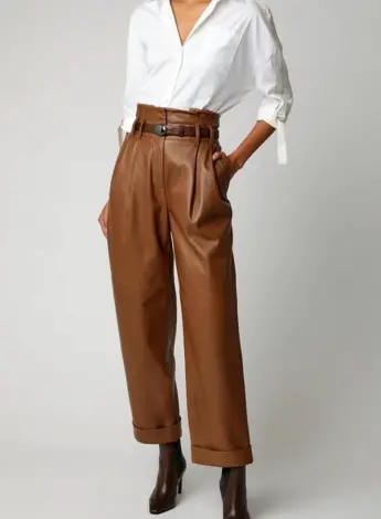Широкие кожаные брюки женские