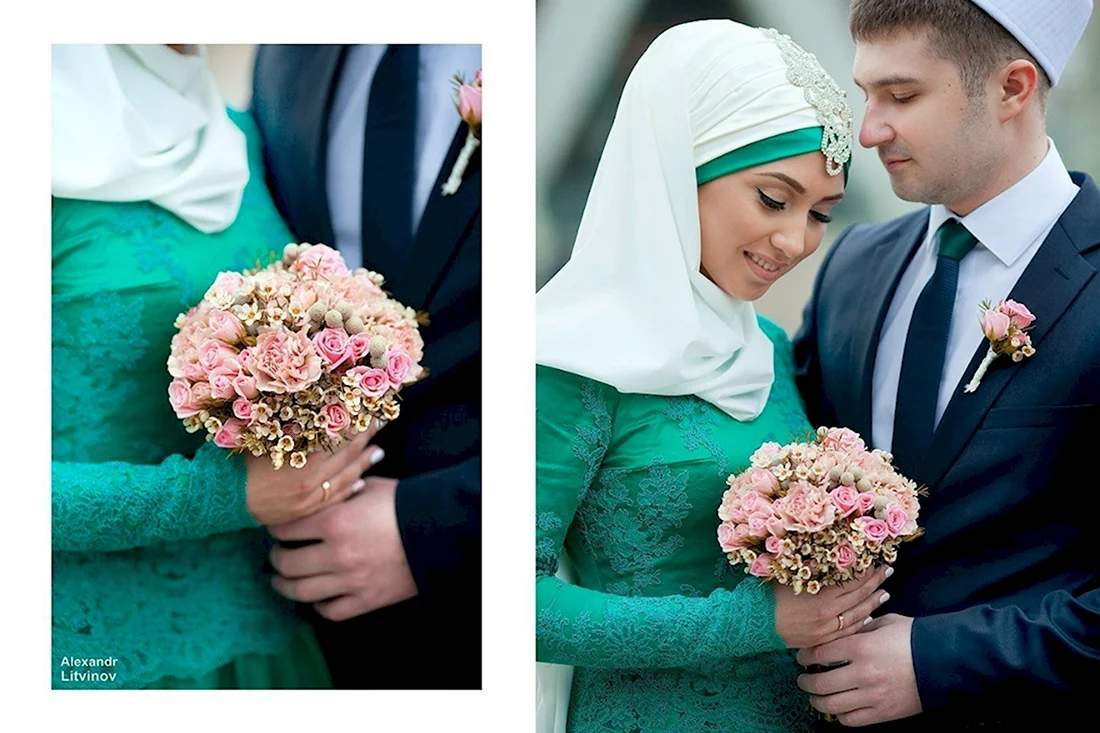 Свадебный букет невесты в хиджабе