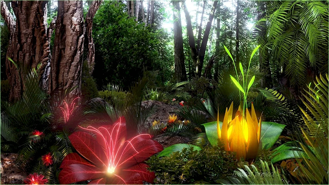 Тропический лес с цветами