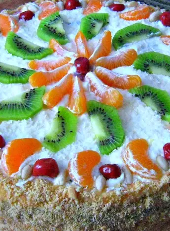 Бисквитный торт с киви и клубникой