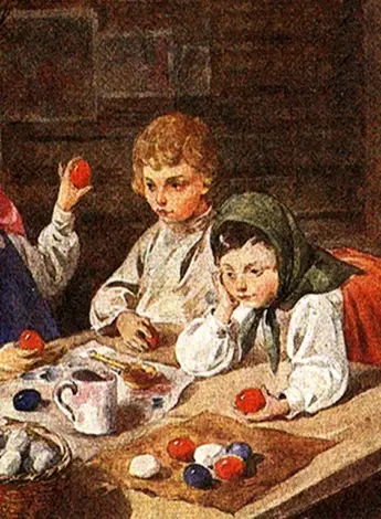 Кошелев н а дети катающие пасхальные яйца 1855 г