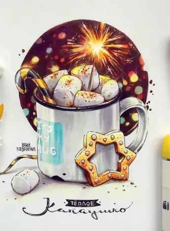 Новогодние скетчи маркерами