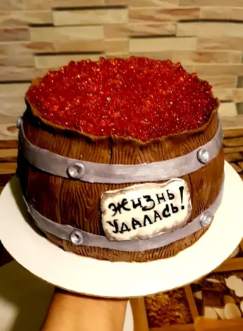 Торт красная икра в бочонке
