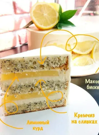 Торт маковый бисквит лимонный курд