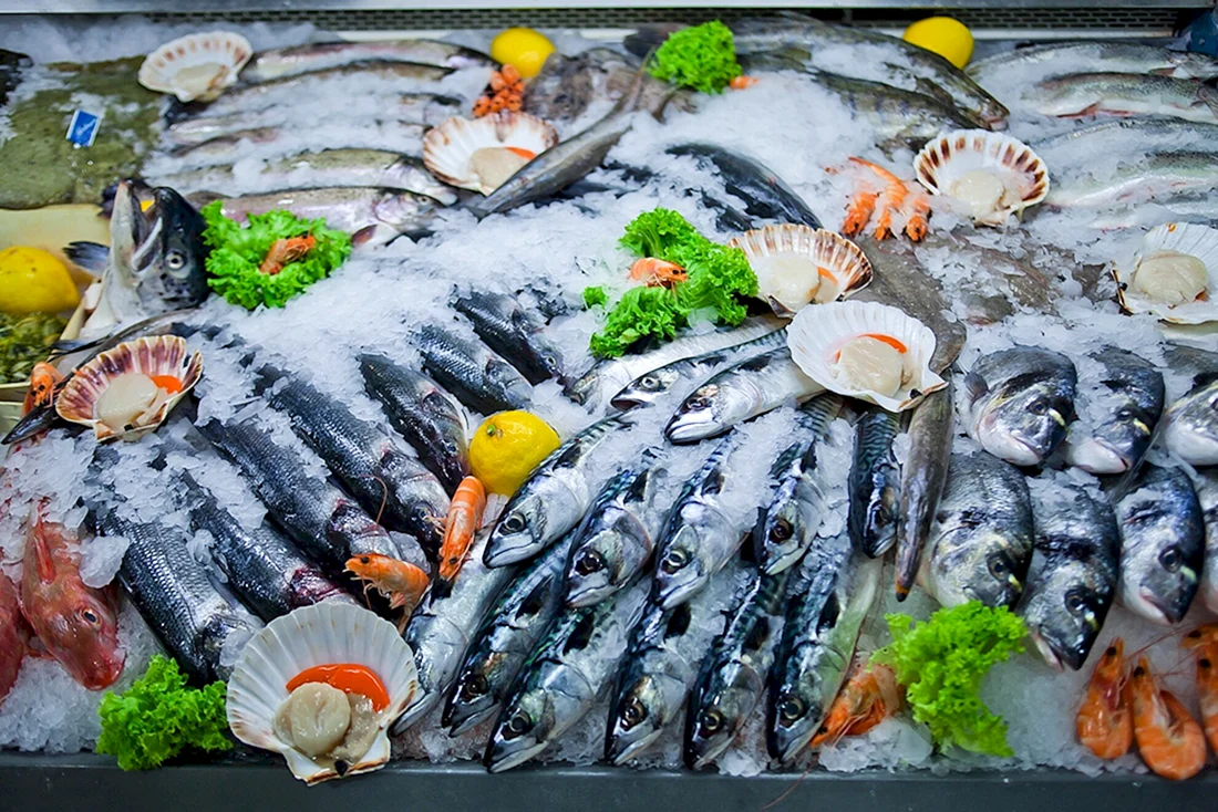 Живая рыба и морепродукты